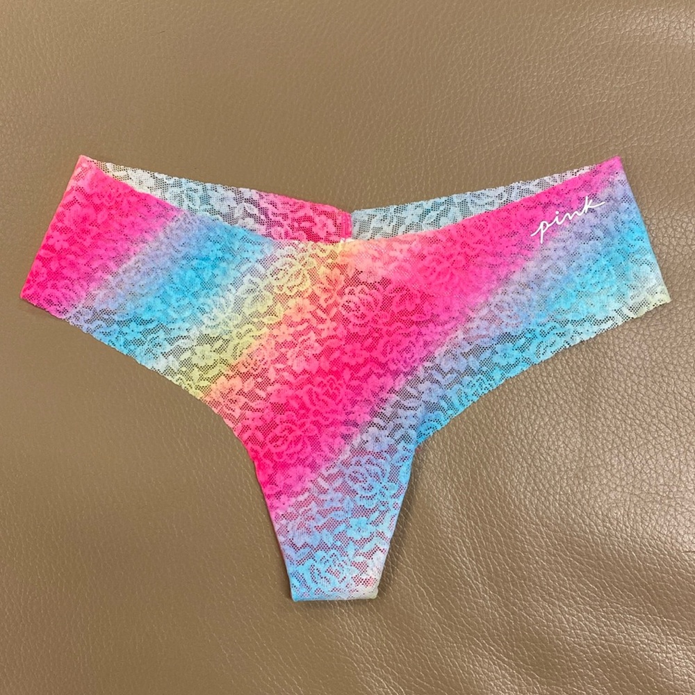 Pink Victoria’s Secret No-Show Raw Cut Lace Thong Panty - S